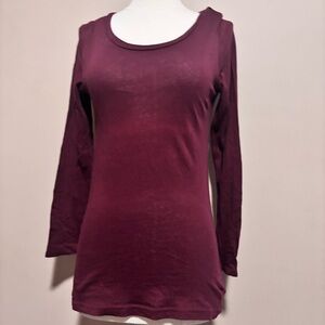 Divided Scoop Neck Long Sleeve Top - Berry Plum